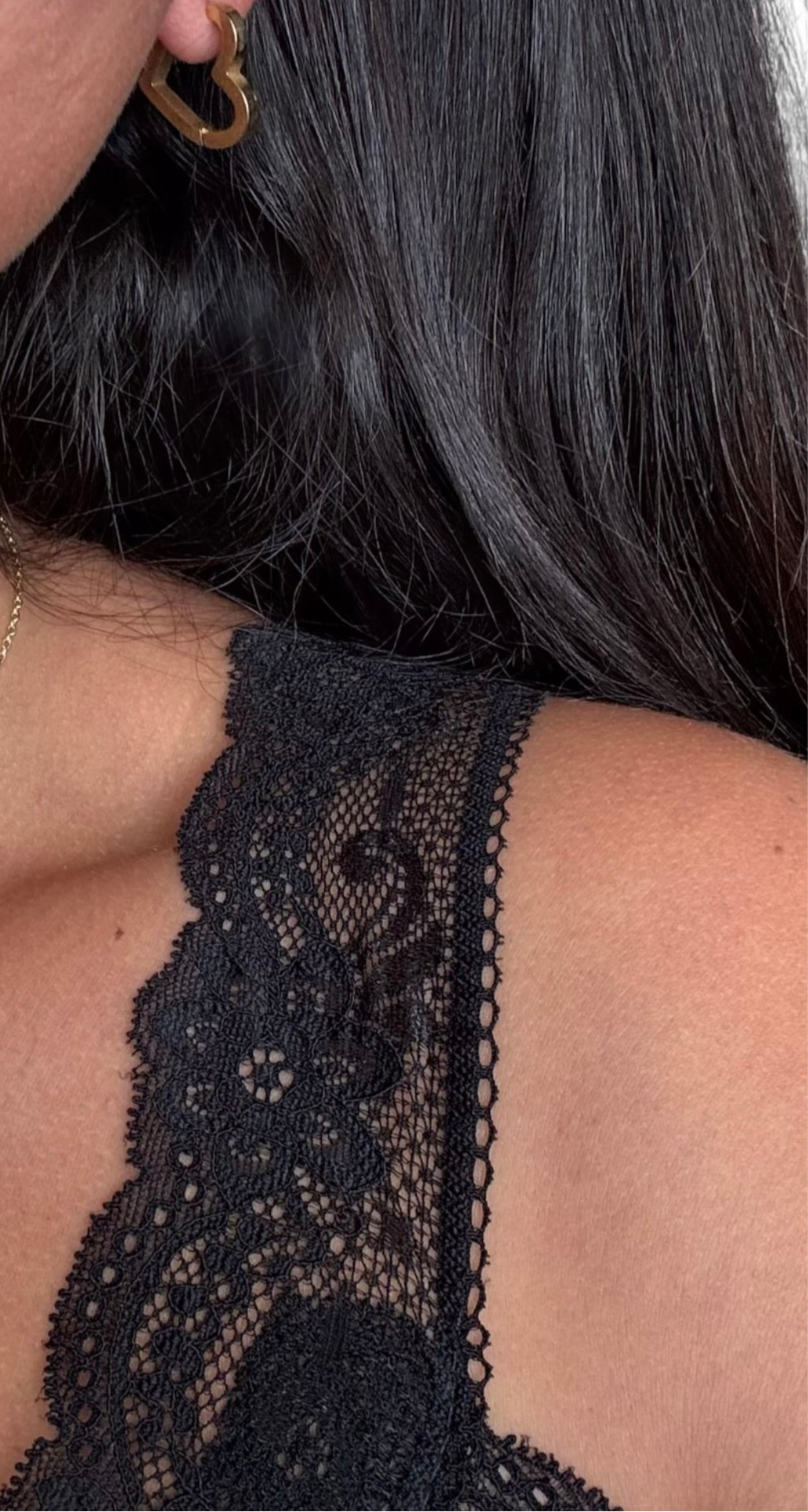 Musselin Top mit Spitze Schwarz
