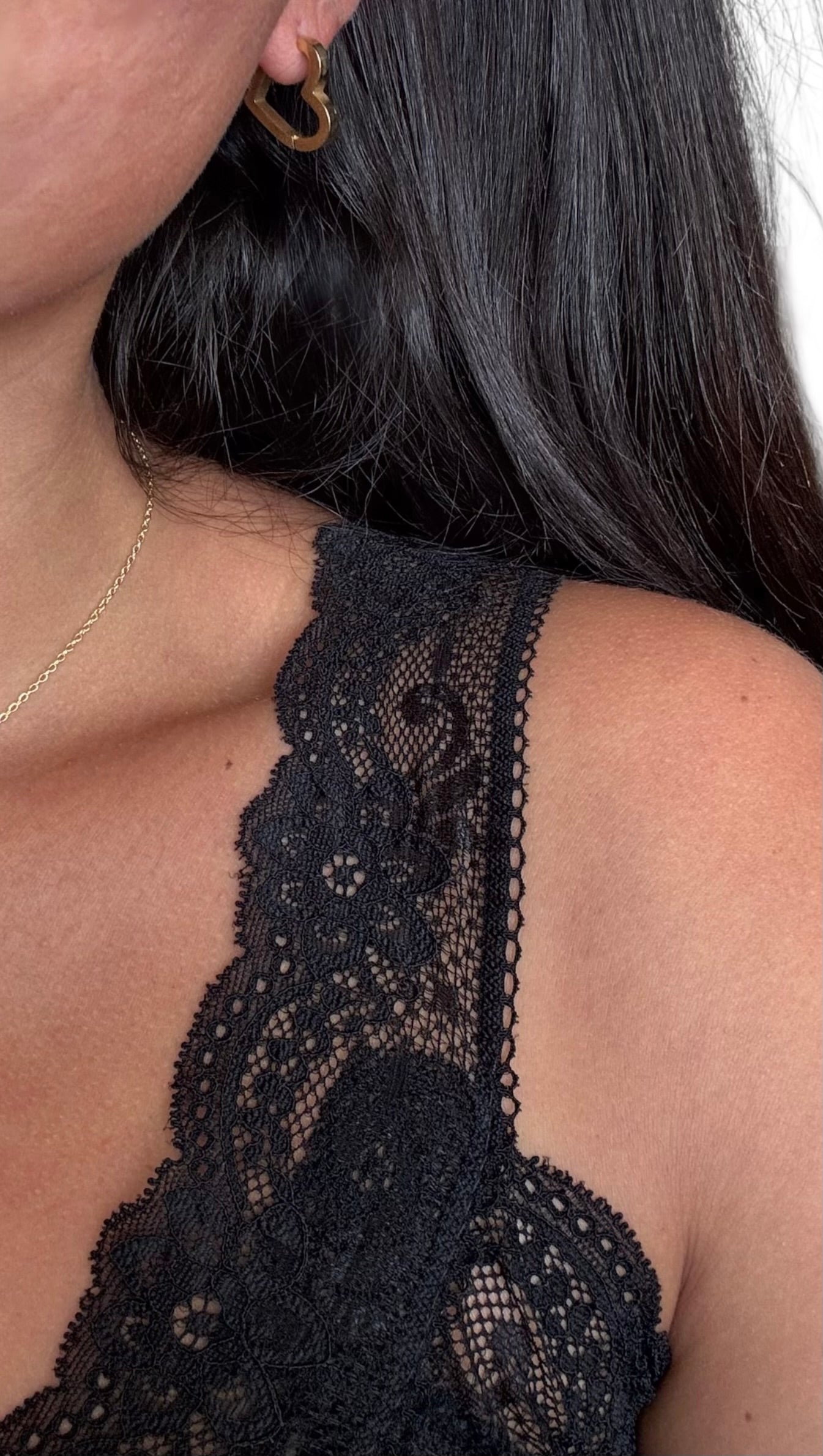 Musselin Top mit Spitze Schwarz