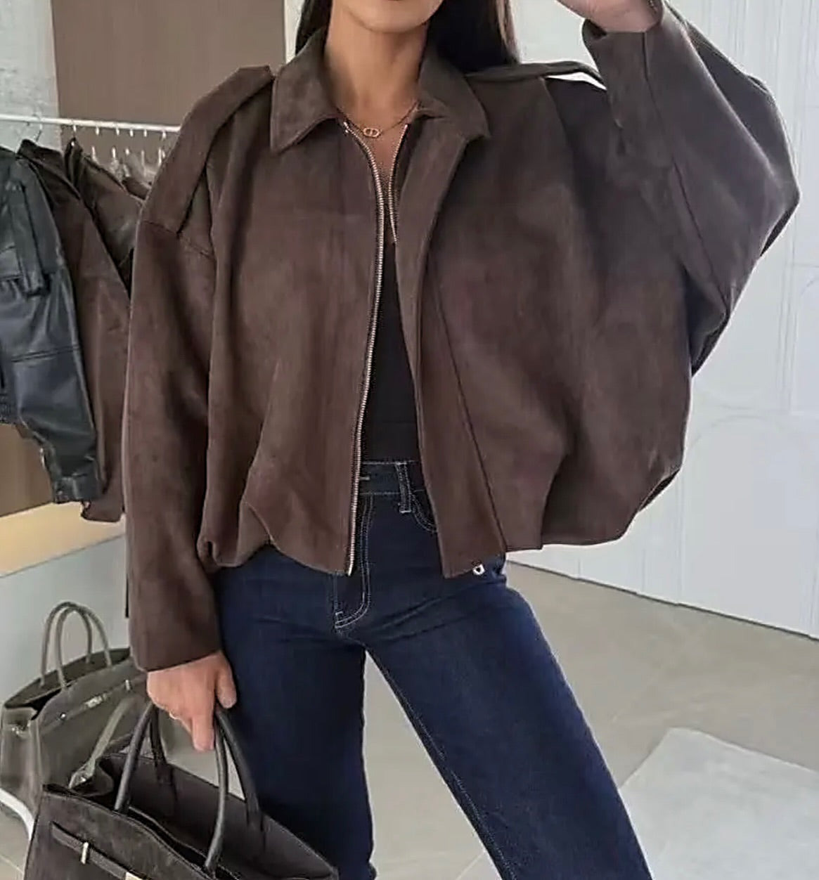 Oversized Jacke / Wildlederimitat