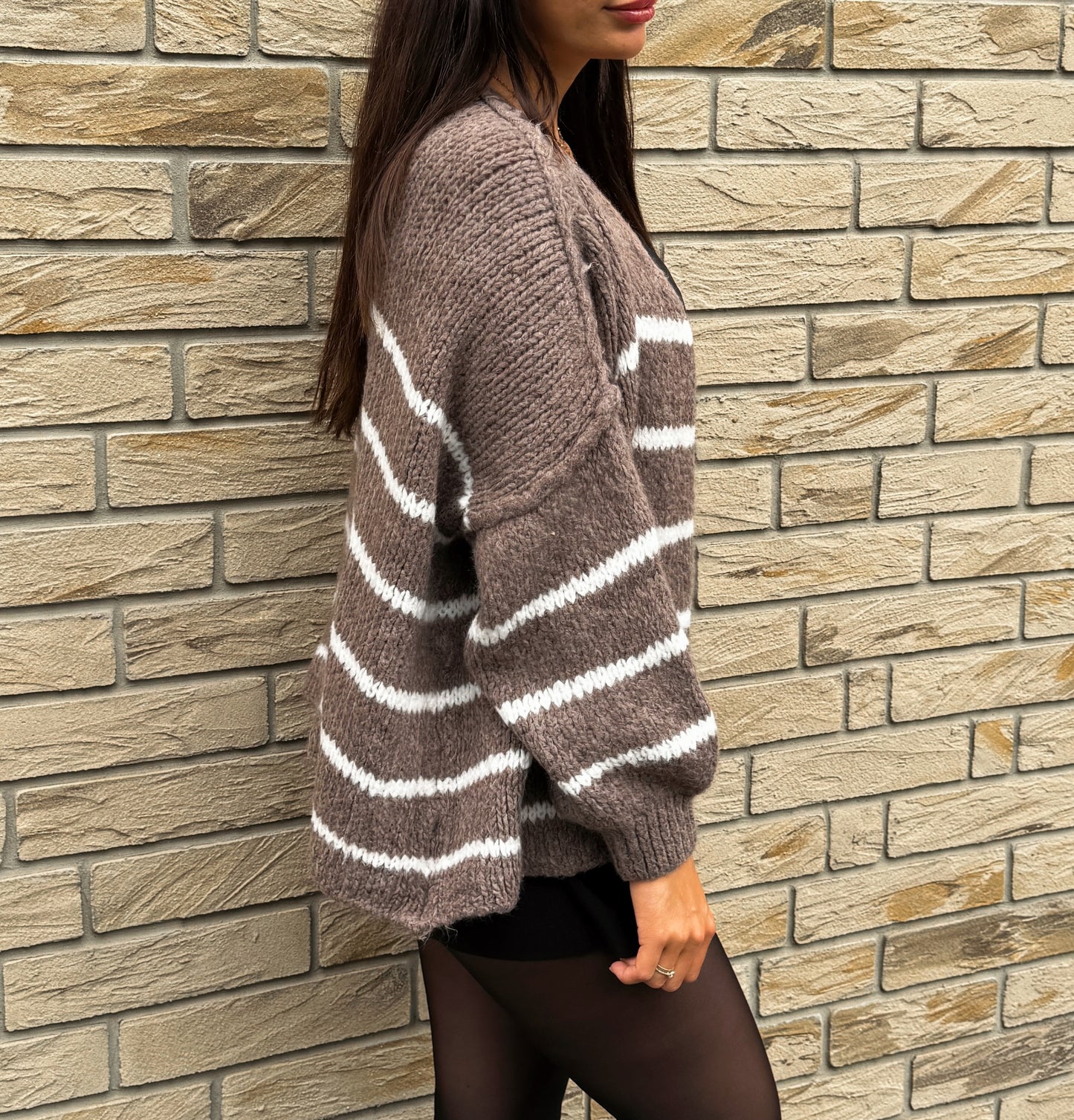 Gestreifter Cardigan / Taupe
