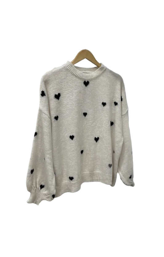 Strickpullover mit Herzmuster /Beige