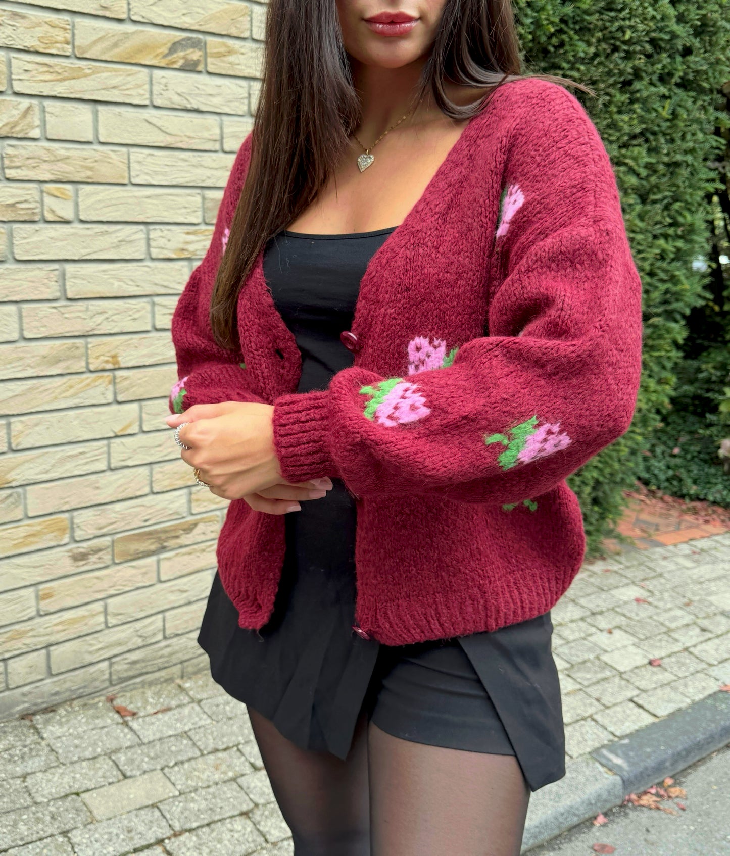 Cardigan mit Blumenmuster - Bordeaux