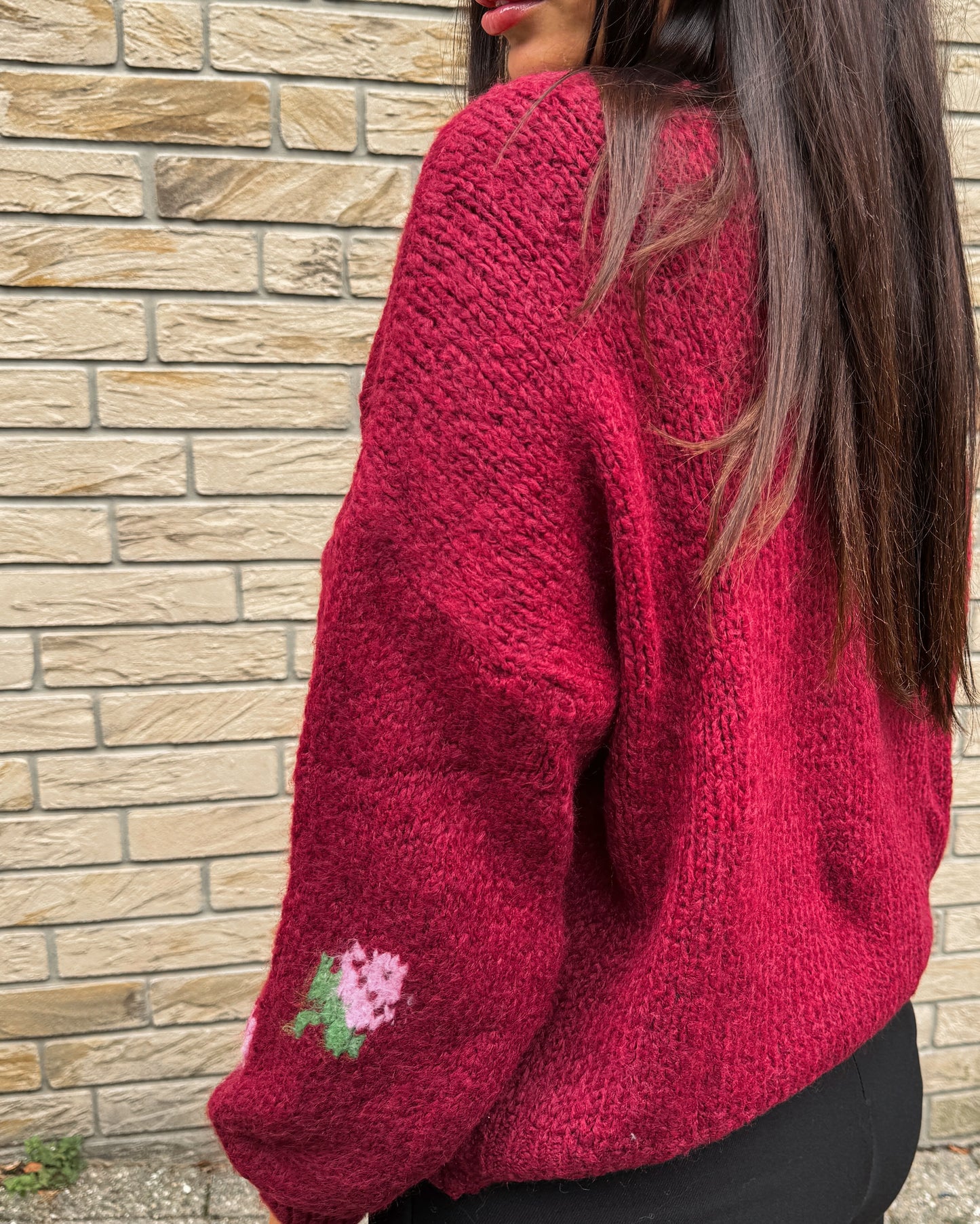 Cardigan mit Blumenmuster - Bordeaux