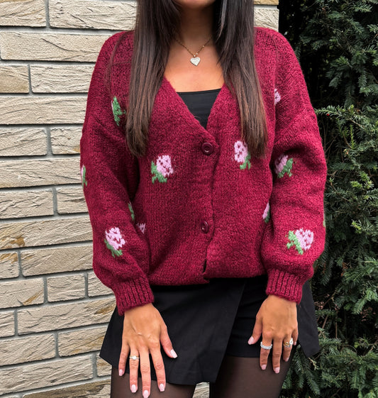 Cardigan mit Blumenmuster - Bordeaux