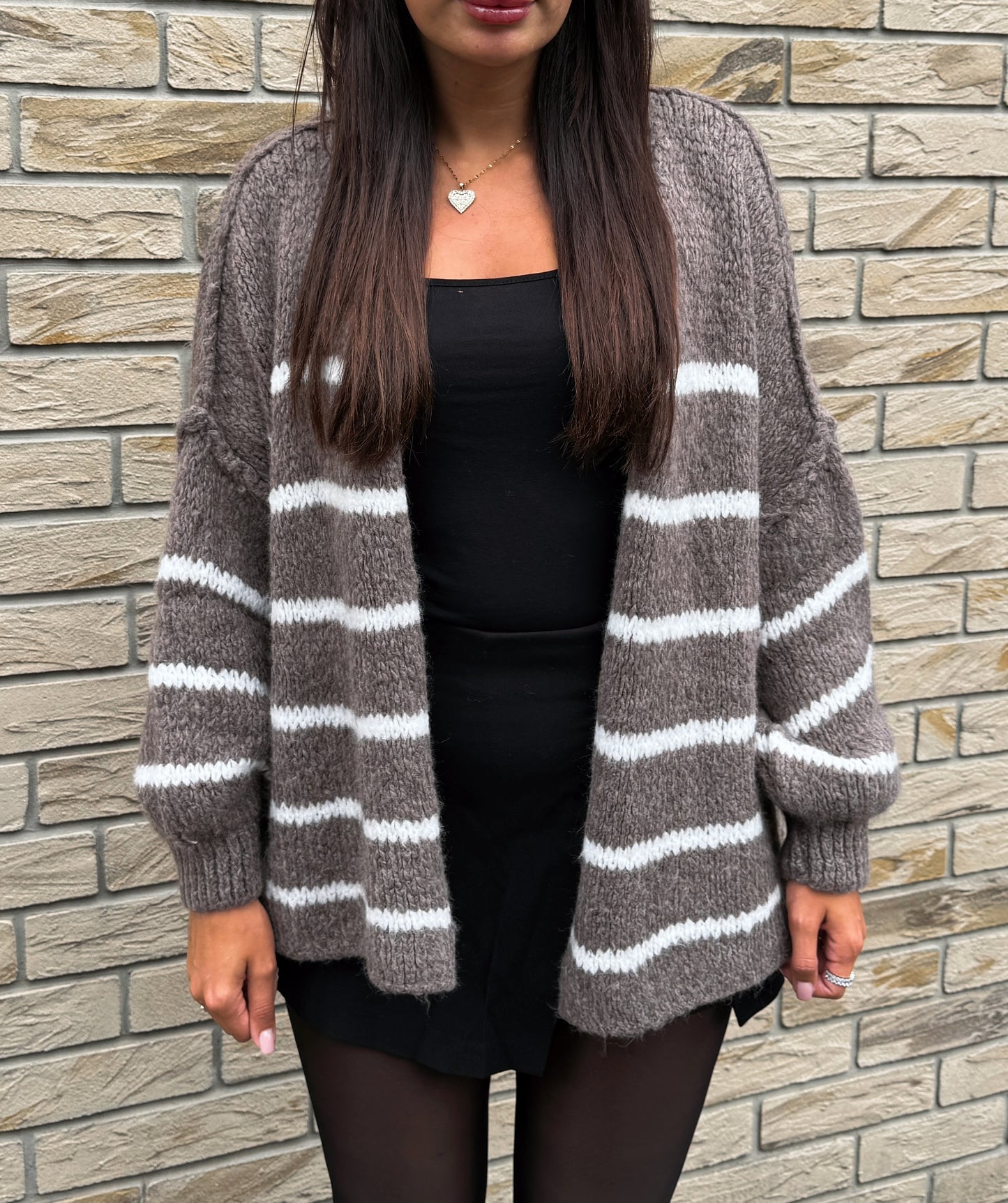 Gestreifter Cardigan / Taupe