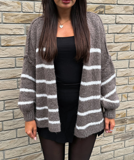 Gestreifter Cardigan / Taupe